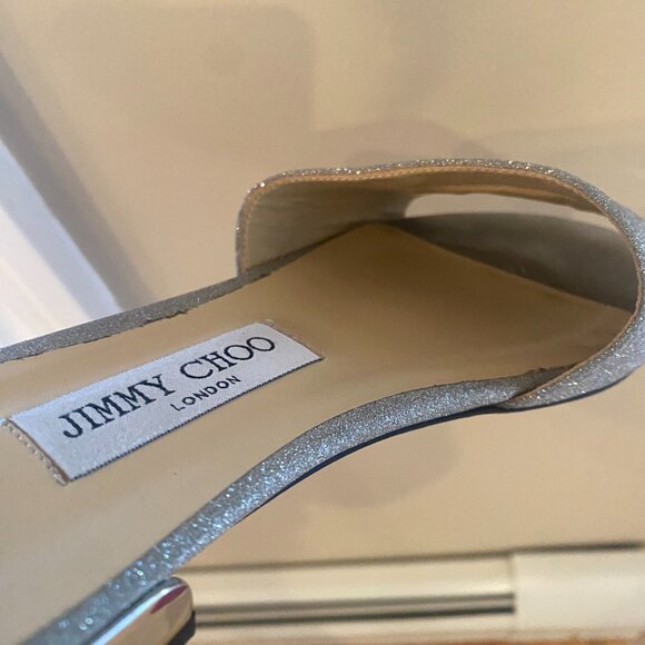 Jimmy Choo Joni Flat Slide Sandals Silver Glitter Size 40 - Picture 3 of 5